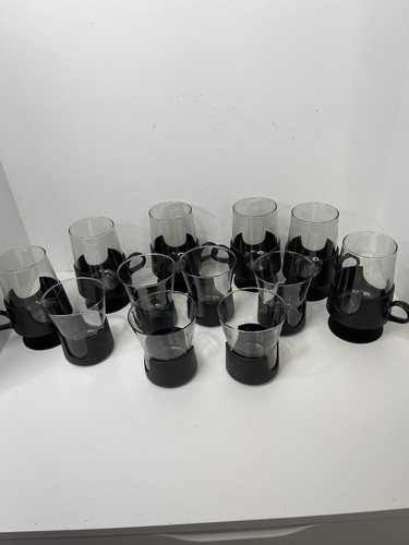 Set of 12 Vintage Corning Glas-Snap Mugs Black Base Glassware Hot Cold MCM - Picture 16 of 20