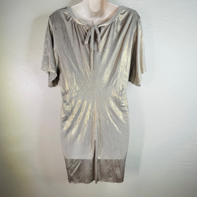 RN Convertible Tunic Top Dress Metallic Gold Shiny Short Sleeve V Neck Tie M New | eBay RN Convertible Tunic Top Dress Metallic Gold Shiny Short Sleeve V Neck Tie M New | eBay