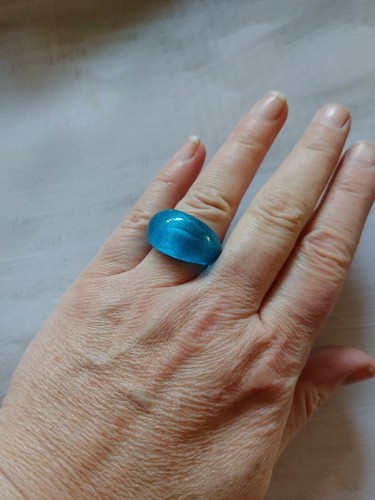 Vintage Ring size 7.5 glass silver foil aqua turquoise blue - Picture 7 of 10