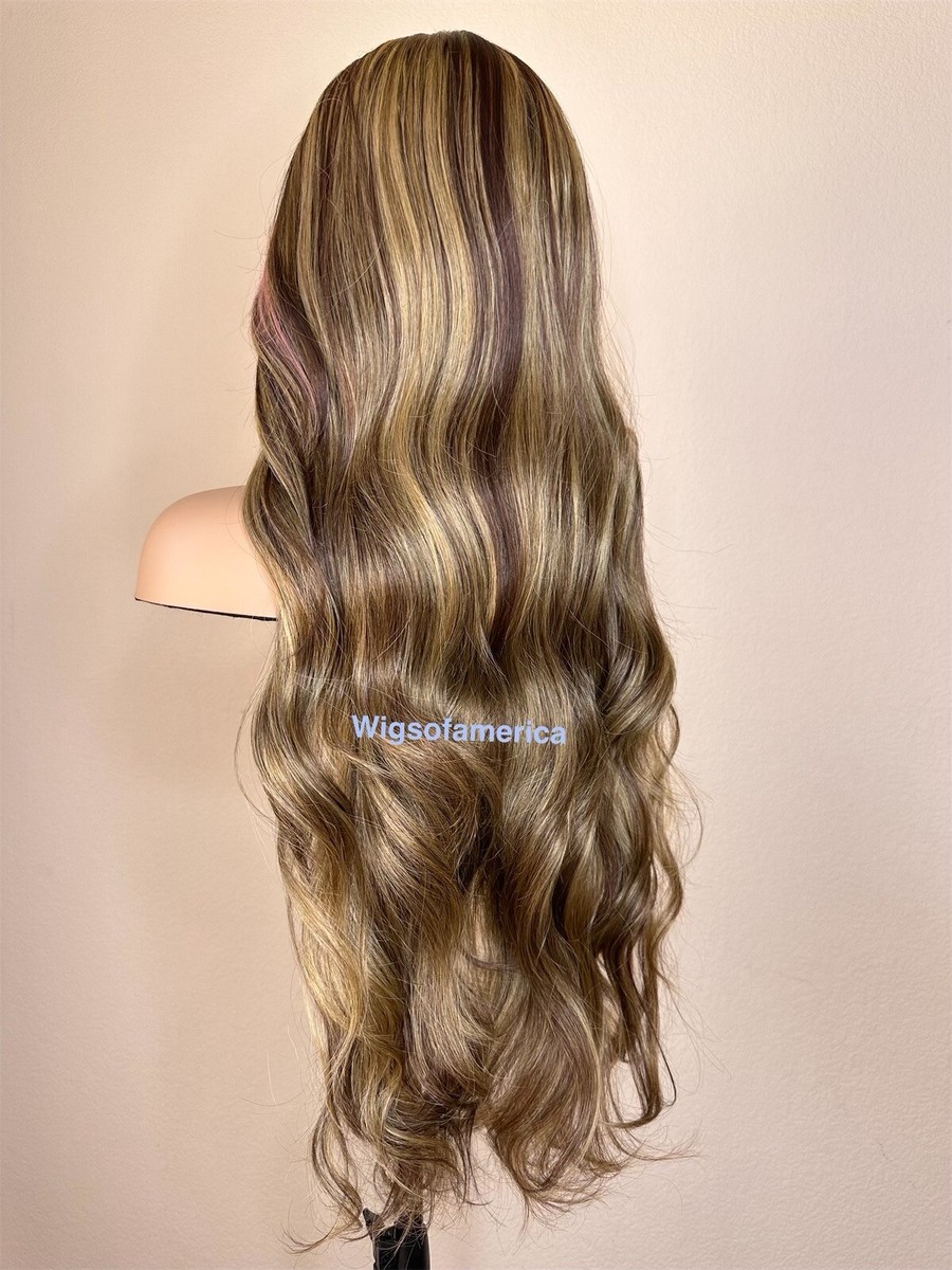 blonde ombré wig  pink brown 28 inch long wavy layered lace front middle part Amazon.com : Aida ble Long Pink Wavy Wig for Women 26inch  main image 3