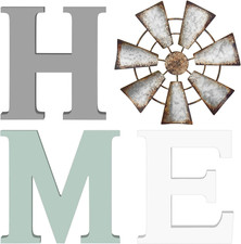 Mkono Farmhouse Wall Decor Wooden Home Sign with Metal Windmill for O Rustic...