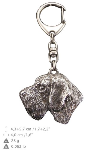 German Wirehaired Pointer - Silver-plated key ring with a dog in a gift box, han - Picture 4 of 9