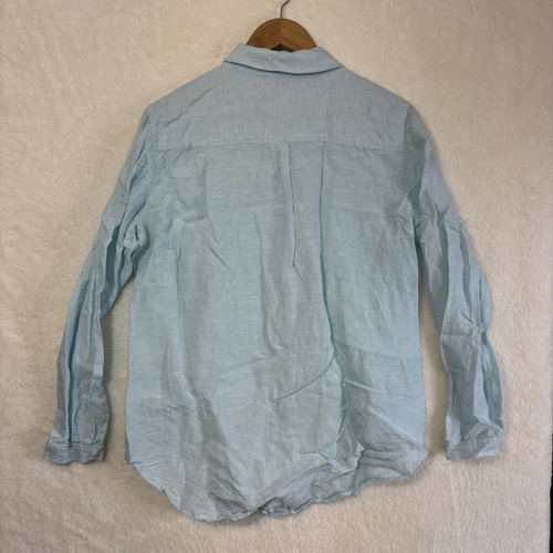 Lord & Taylor M Women's Linen Shirt Button Front Long Sleeve Turquoise Blouse - Picture 9 of 13