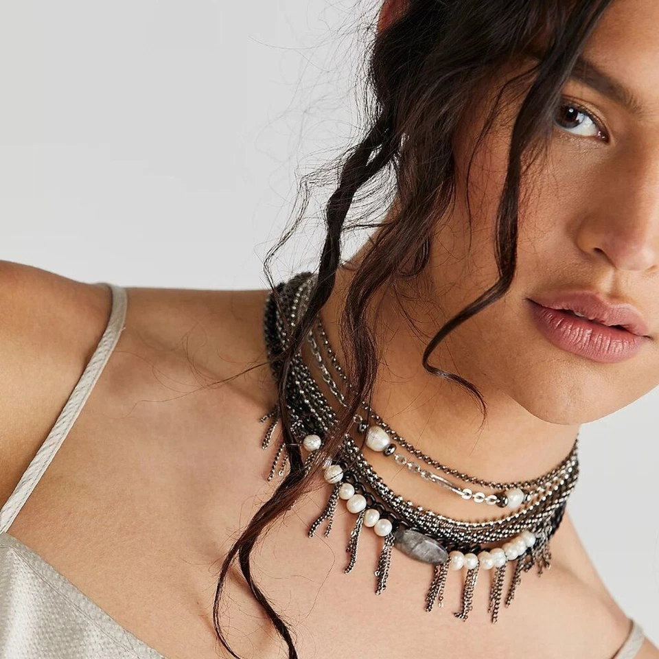 FREE PEOPLE Jeanie Pearl Layered Choker Necklace NWT