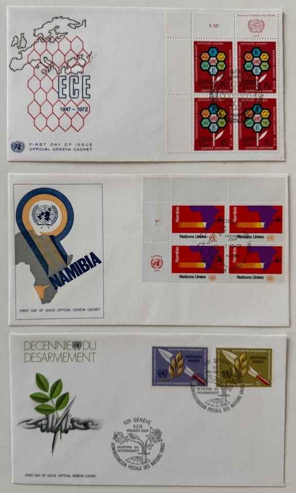 1972-73 First Day of Issue Official Geneva Cachet United Nations Stamp Lot of 6 - Image 3 of 4