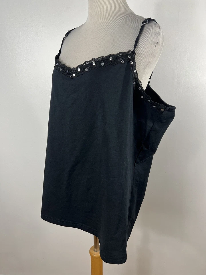 Ulla Popken 1X 背心上衣衬衫黑色细肩带蕾丝亮片弹力 L1 — 第 4/4 张图片