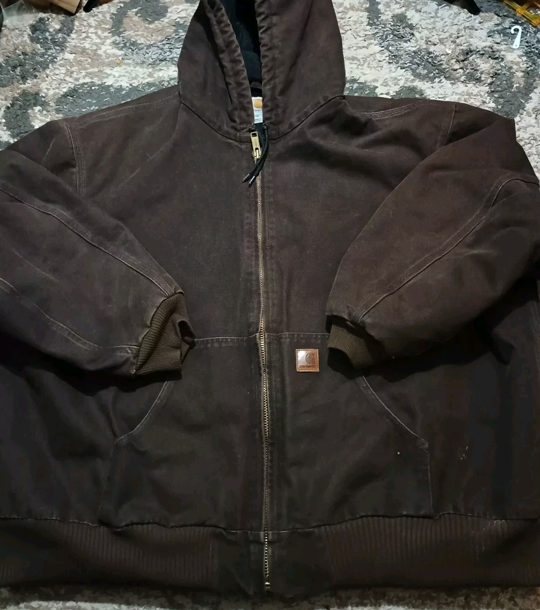 Carhartt Jacket Chocolate Brown Quilted Lined Hooded Bomber Men's