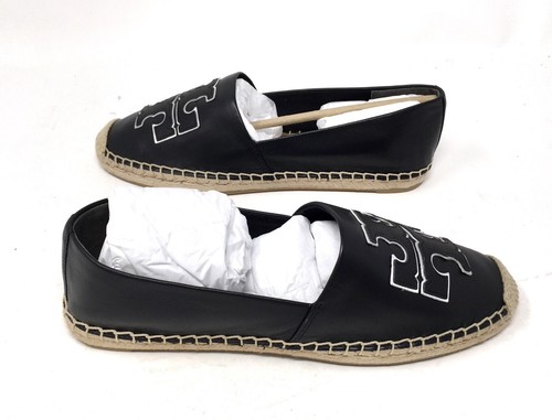 Tory Burch Ines Alpargata Cuero Plano Negro Plata Zapatos EE. UU. 8 NUEVO EN CAJA - Imagen 11 de 15