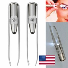 Stainless Steel Make Up Tool LED Light Eyelash Eyebrow Hair Removal Tweezer Tool