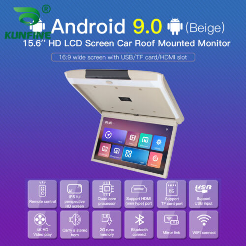 15.6" Android Flip down Car Roof Monitor LCD TFT Overhead Ceiling Screen IR HDMI - Picture 1 of 18