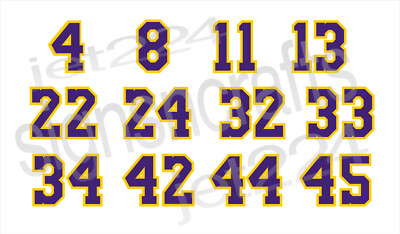 Pro Basketball Numbers STICKER DECAL, NBA team, purple/gold