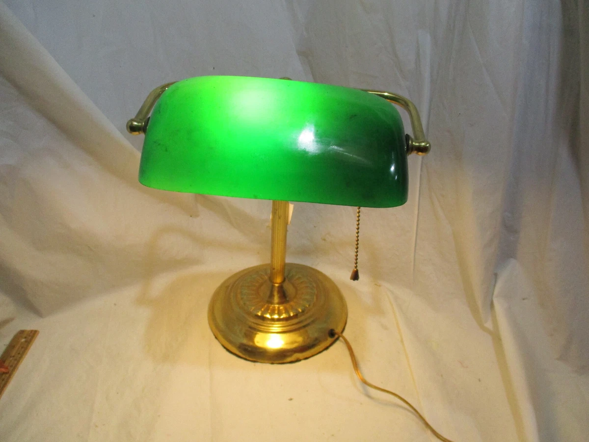 Vintage Bankers Lamp Light Antique Desk Piano Library Lamp Green Glass  Shade 15