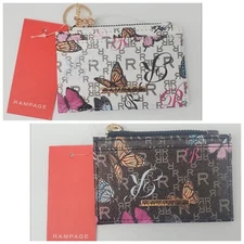 RAMPAGE Mini Wallet for Cards IDs Cash Zipper Butterfly Theme Black White U PICK