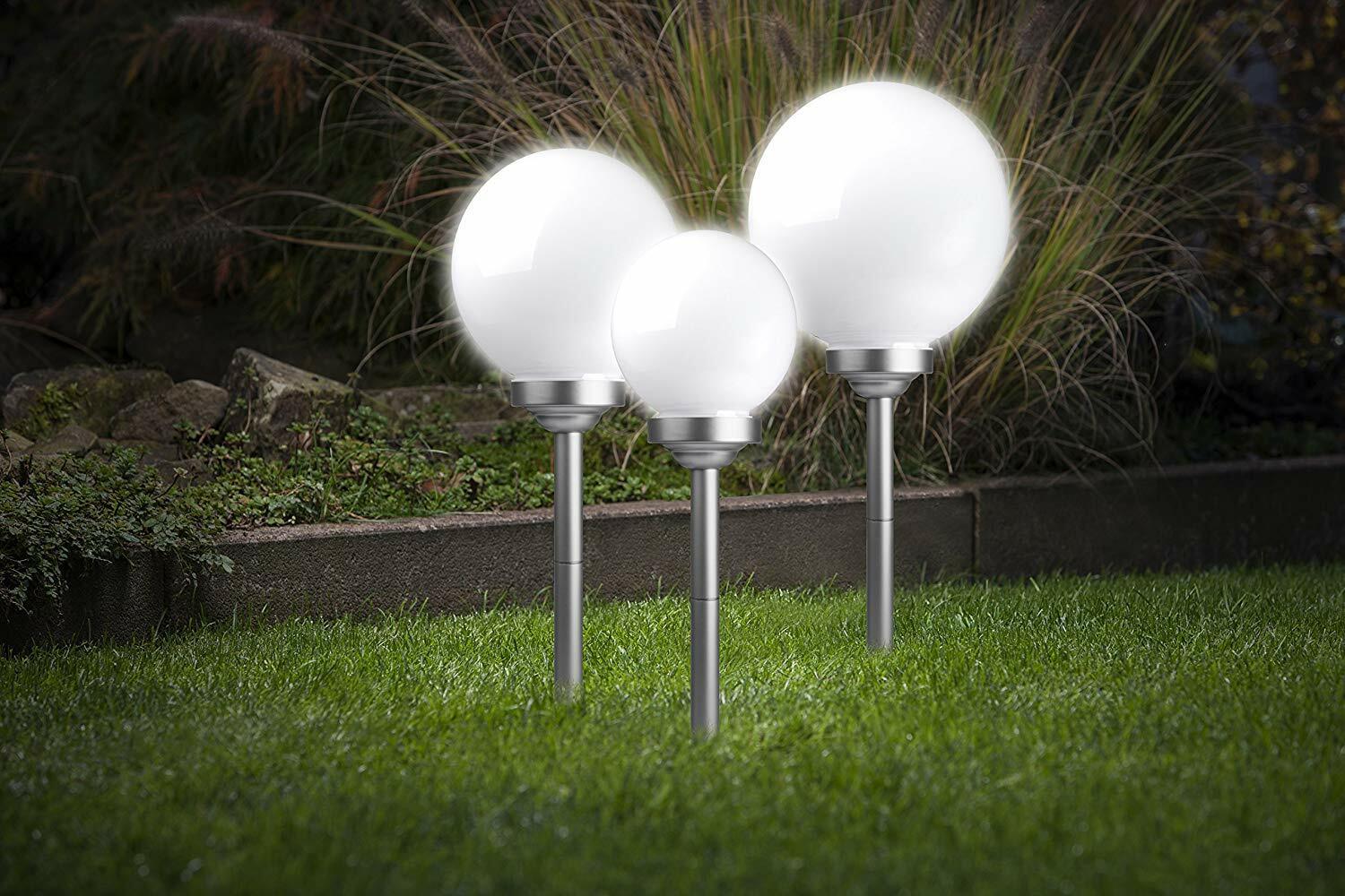 Solar Kugel 20, 25, 30, 50 cm LED Outdoor Erdspieß weiß Kugellampe Kugelleuchte 