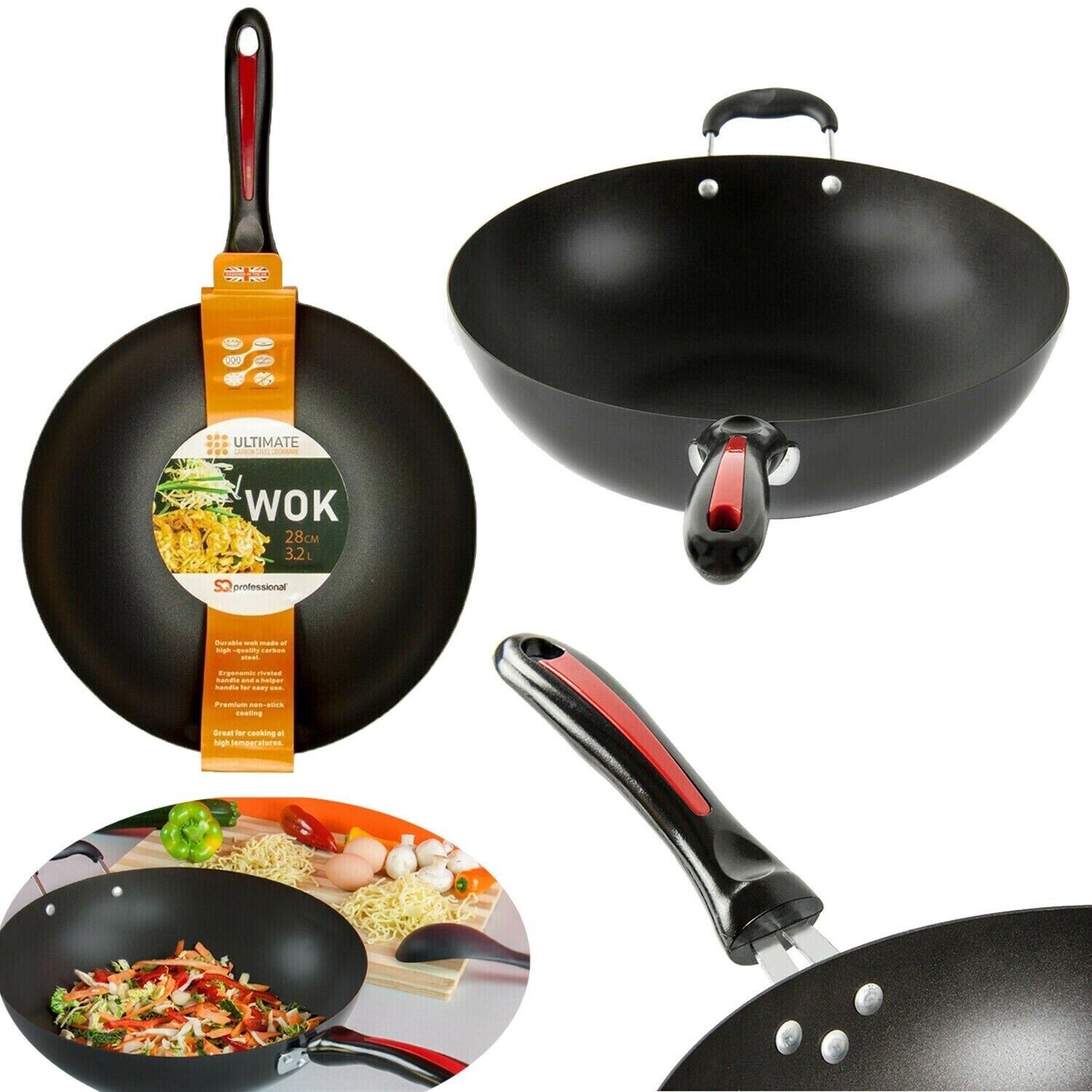 34cm NonStick Induction Wok Deep Pot Stir Frying Pan Double Handle