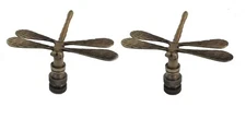 LOT OF 2....DRAGONFLY LAMP SHADE FINIAL ~ ANTIQUE BRASS  (FINIAL THREAD)