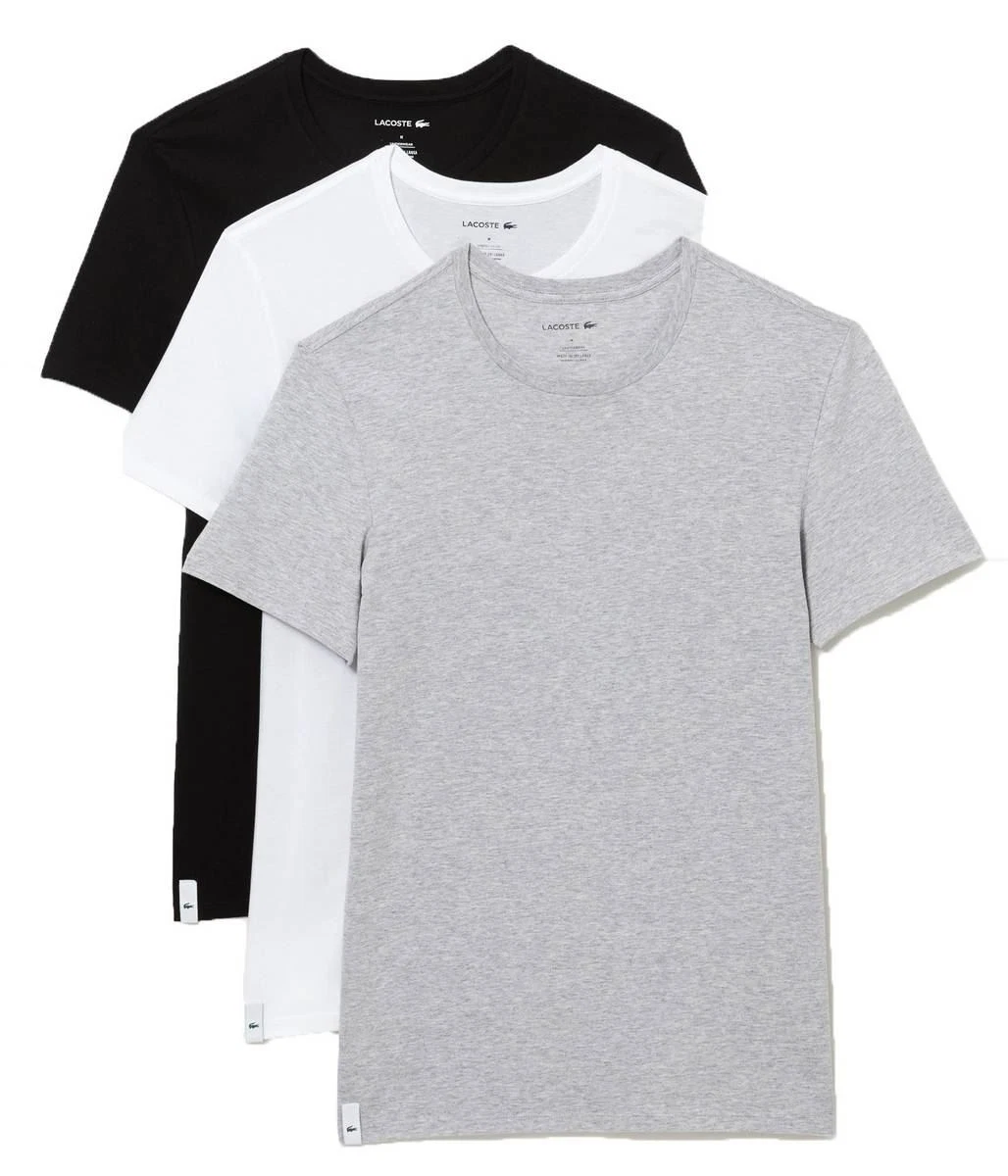 Lacoste Mens Classic Crew Neck 3 Pack T Shirts Black White Grey