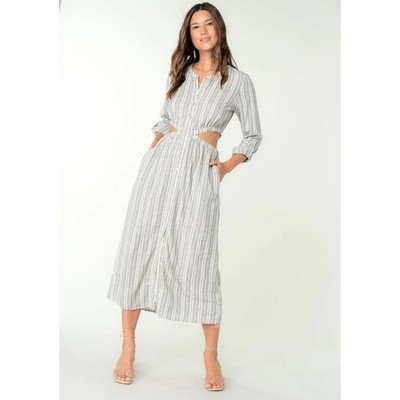 Lovestitch Women's White Black Fallon Cutout Striped Midi Dress Size Large