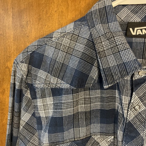 Vans Off The Wall Plaid Pearl Snap Button Western Skater Shirt Men’s Size Small - Picture 13 of 15