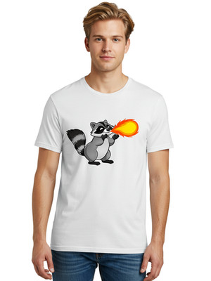 Raccoon-Breathing-Fire-3 Mens Graphic Tee, 100% Cotton, Casual Summer Wear
