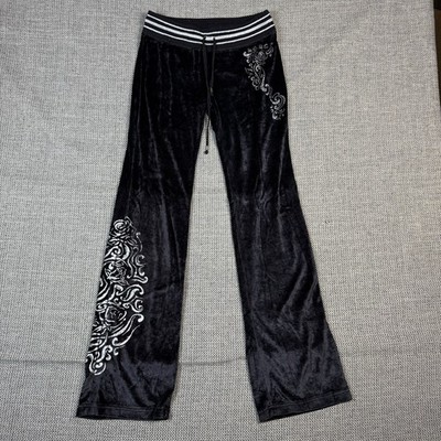 BCBG Max Azria Velour Embellished Black Pull On Sweat Lounge Pants-S
