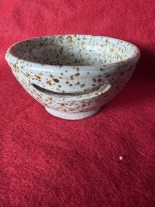 Vintage Handmade Japanese Tea Bowl, Speckled Glaze With Unique Cut Out
