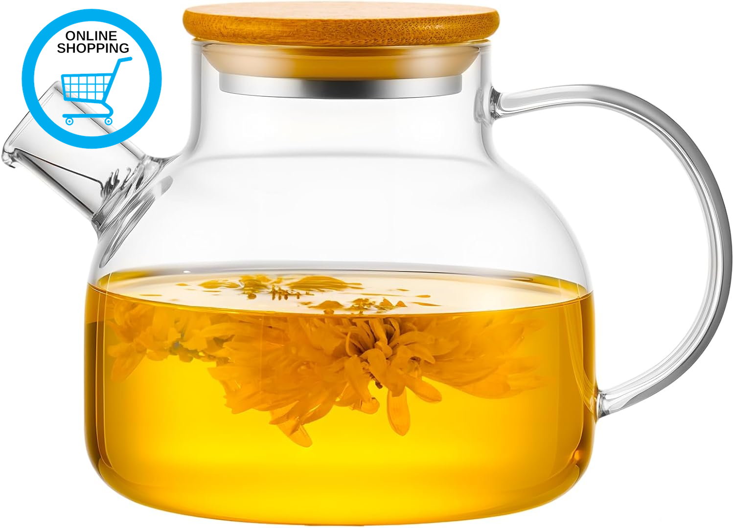 Tea Pot 600ML, Borosilicate Teapot with Bamboo Lid, Glass Teapot with Removable