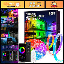 50ft Waterproof RGB LED Strip Lights, Bluetooth App Control, Music Sync, Timer,