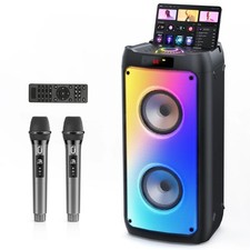 T10 Karaoke Machine with 2 Wireless Microphones, Stage Subwoofer Bluetooth Speak
