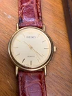Seiko VTG 1980's 2906 Classic Wrist Watch Gold Tone Genuine Leather Quartz Japan