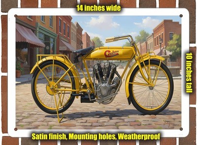 Metal Sign - 1915 Cyclone V Twin Motorcycle Oil Painting - 14x10