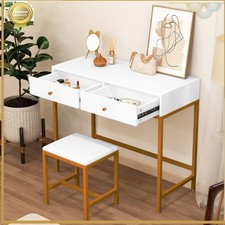Dressing Table With Stool 2 Drawers Vanity Makeup Desk Set Computer Desk White