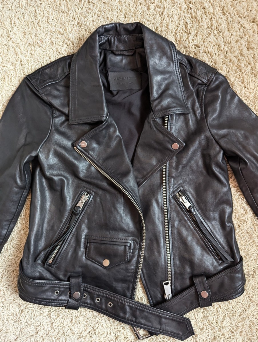 AllSaints Luna Leather Biker Jacket Black - Extra Small XS | eBay UK