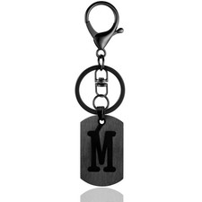 A-Z Black Stainless Steel Letter Keychain for Men Women Alphabet Initial ...