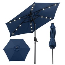 7.5 ft Solar Powered Patio Umbrella w/ LED Lights Push Button Tilt Crank Handle