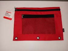 Staples RED Mesh Pocket Pencil Pouch With Reinforced Holes LOT OF 5