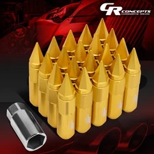J2 M12X1.5 7075 ALUMINUM 25MM OD/90MM 20PCS SPIKY CAP LUG NUTS W/ADAPTER GOLD