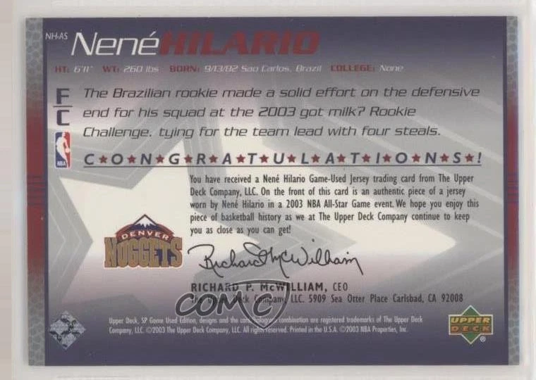 2003-04 SP Game Used All-Star Apparel Nene #NH-AS - Image 2 of 2