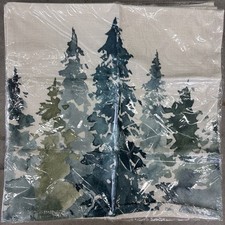 Set Of 4 Christmas Holiday Decorative Pillow Cover Watercolor Pine Tree Design