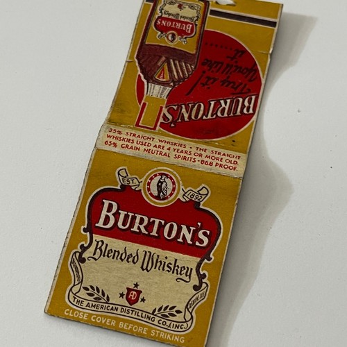Burton's Blended Whiskey copertina libro di fiammiferi vintage TB6-MB1-12