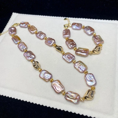 Gorgeous Huge 15X20mm Southsea Purple baroque pearl necklace Bracelet 18"8" - Picture 3 of 10
