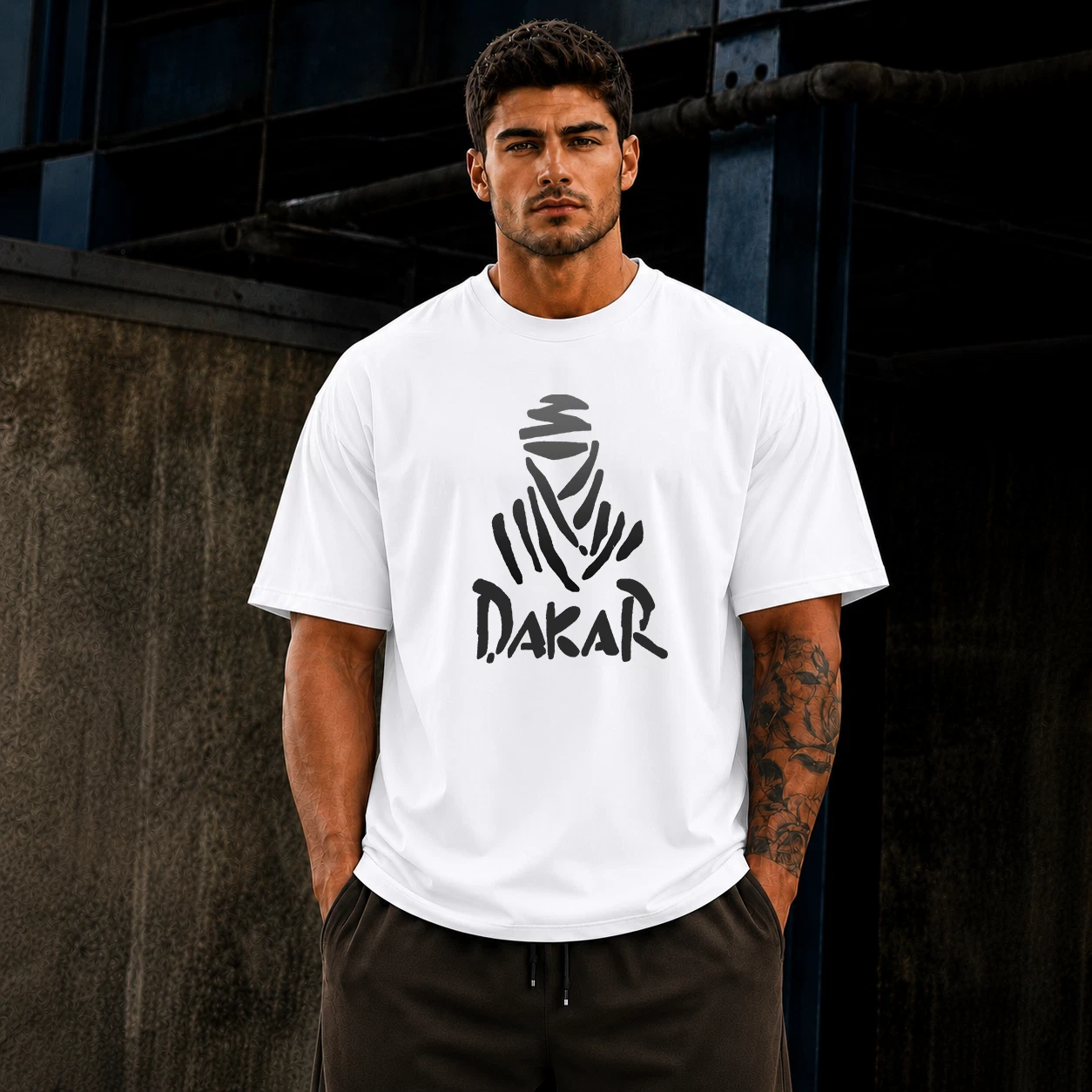 Men's Desert Rally Inspired Oversized Heavyweight Graphic T-Shirt Streetwear Tee - Picture 7 of 13