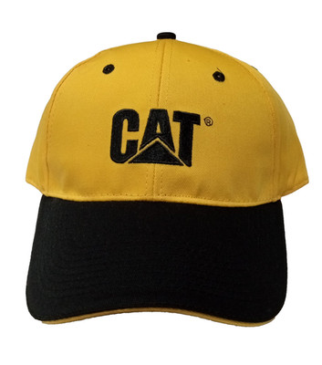 Caterpillar Black and Yellow Six Panel Hat with Adjustable Hook and Loop Closure