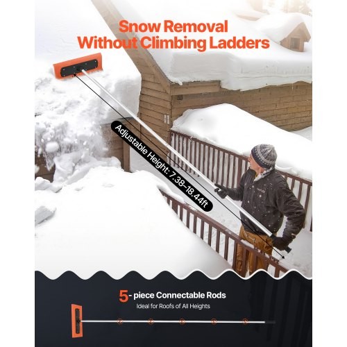 VEVOR Snow Roof Rake, 17.7 in Foam Blade, 7.3-18.4 ft Adjustable Roof Snow Scrap