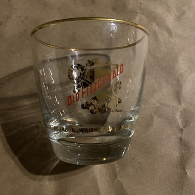 Old Fitzgerald Bourbon Whiskey Lowball Rocks Glass Gold Rim Lettering