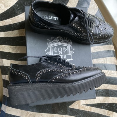 Anthropologie Silent D TILE Studded Leather Oxford Wedge Cybergoth Grunge 37 7
