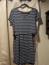 Tommy Hilfiger Women’s XL Navy/White Striped Knit Trapeze Swing Dress