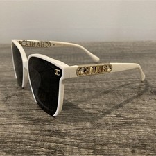 CHANEL Women  s Square Oversized White Sunglasses Black Tinted Lens