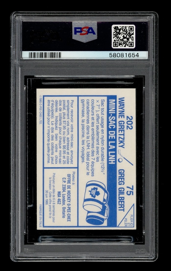1985-86 O-Pee-Chee Sticker Set-Break Greg Gilbert-75 Wayne Gretzky-202 PSA 5 EX view 2