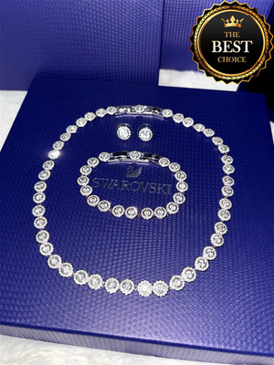 White Crystal Angel Jewelry Set Swarovski Tennis Necklace Earrings Bracelet HOT